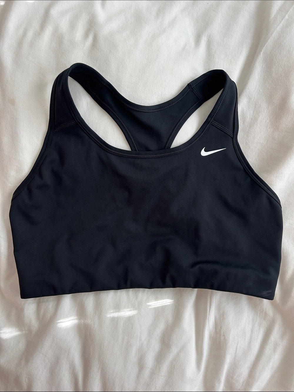 Nike Black Racerback Training Sports Bra with White Swoosh